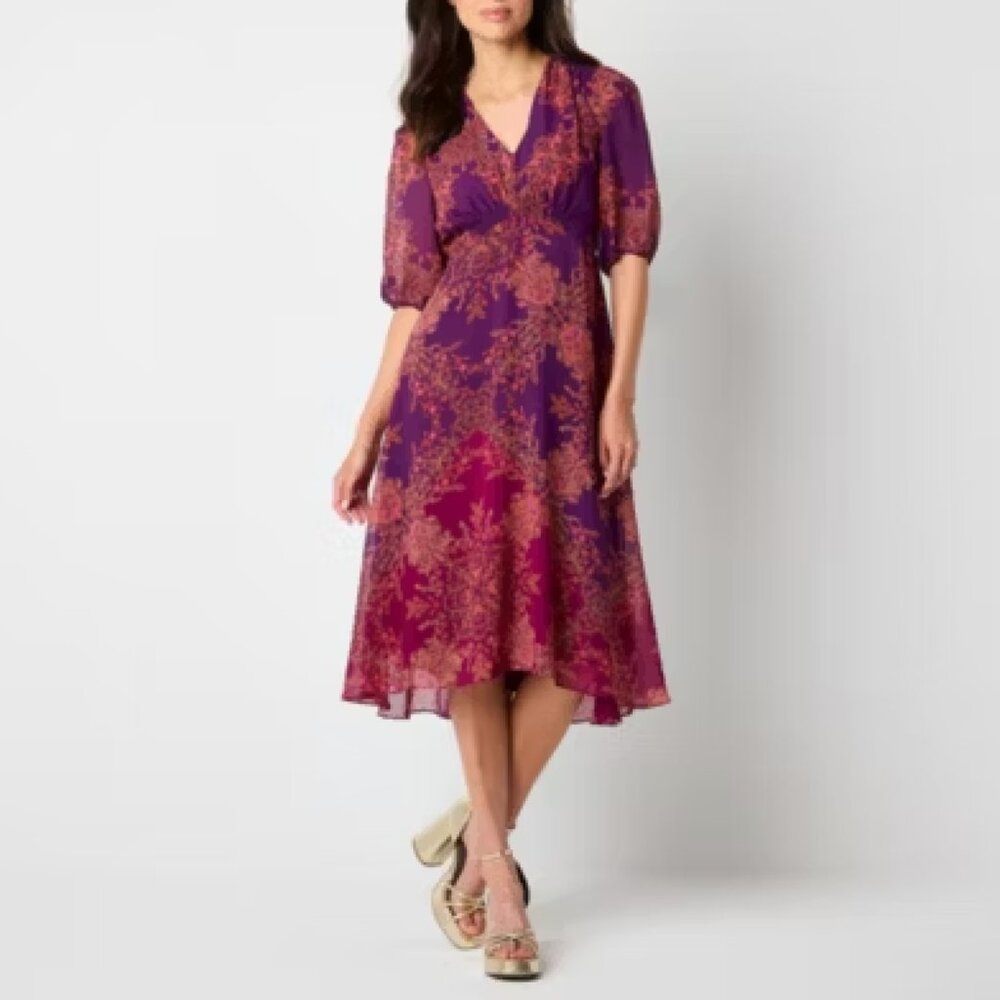 Melonie | Purple Floral Midi Dress | Size 10